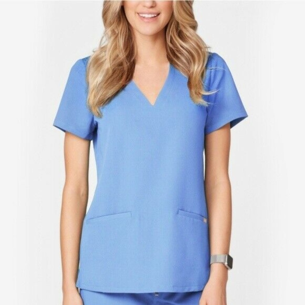 Figs Casma 3 Pocket Scrub Top Ceil Blue Nursing